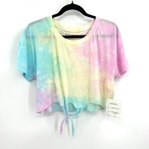 NWT MOUCHETTE Sample Rainbow Tie Dye Front Tie Festival Crop Top Size Medium